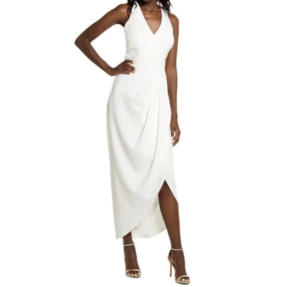XSCAPE Tulip Hem Sleeveless Crepe Gown Dress Ivory 8 NWT - Picture 3 of 5